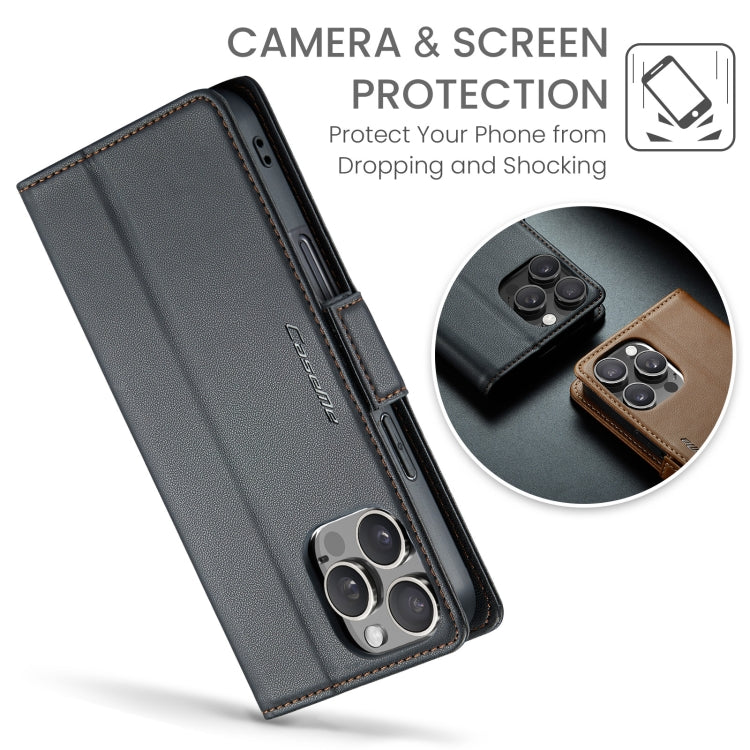 For iPhone 16 Pro Max CaseMe 023 Butterfly Buckle Litchi Texture RFID Anti-theft Leather Phone Case