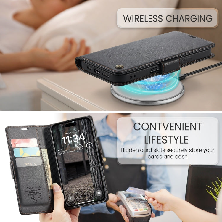 For iPhone 16 Pro Max CaseMe 023 Butterfly Buckle Litchi Texture RFID Anti-theft Leather Phone Case
