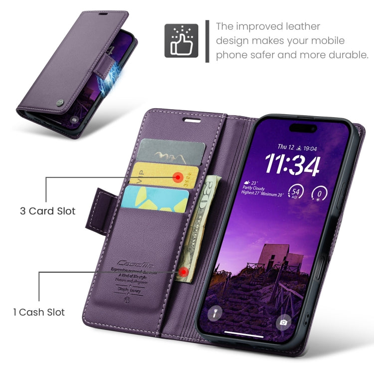 For iPhone 16 Pro CaseMe 023 Butterfly Buckle Litchi Texture RFID Anti-theft Leather Phone Case