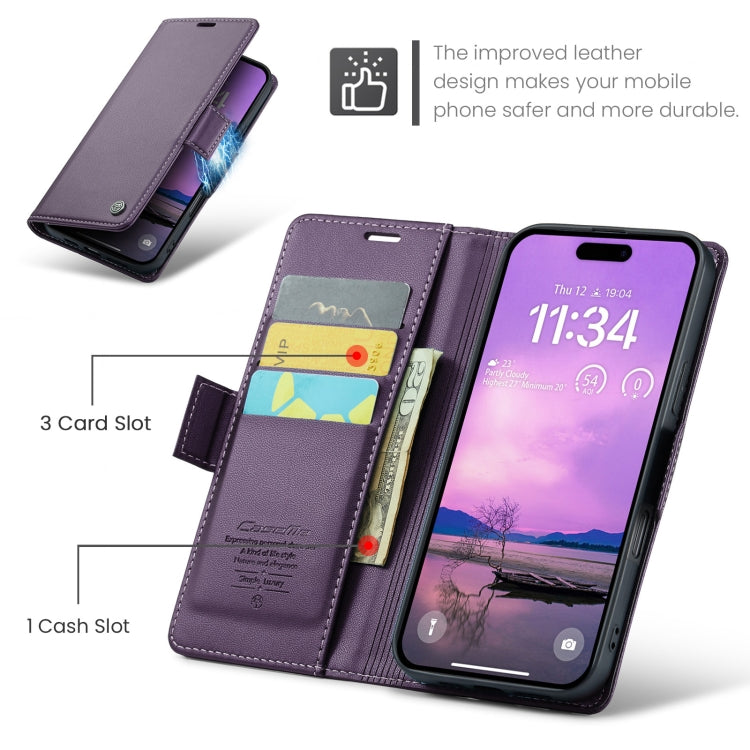 For iPhone 16 Plus CaseMe 023 Butterfly Buckle Litchi Texture RFID Anti-theft Leather Phone Case