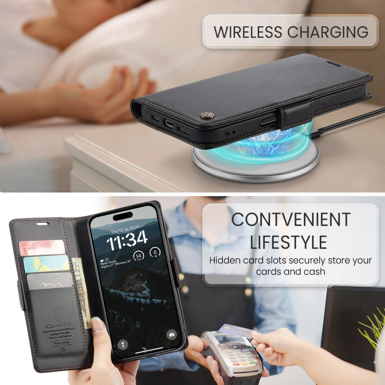 For iPhone 16 Plus CaseMe 023 Butterfly Buckle Litchi Texture RFID Anti-theft Leather Phone Case
