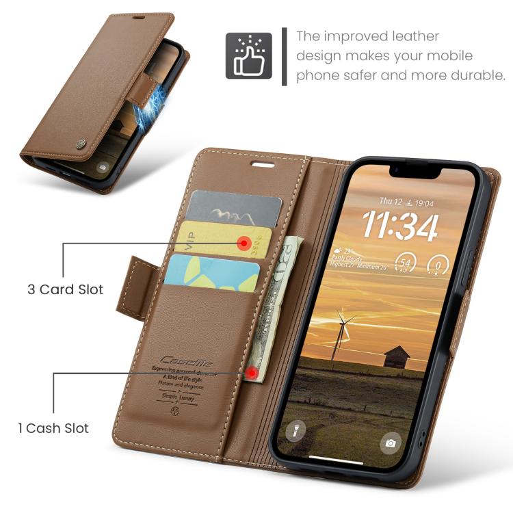For iPhone 17e / 16e CaseMe 023 Butterfly Buckle Litchi Texture RFID Anti-theft Leather Phone Case