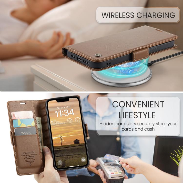 For iPhone 17e / 16e CaseMe 023 Butterfly Buckle Litchi Texture RFID Anti-theft Leather Phone Case