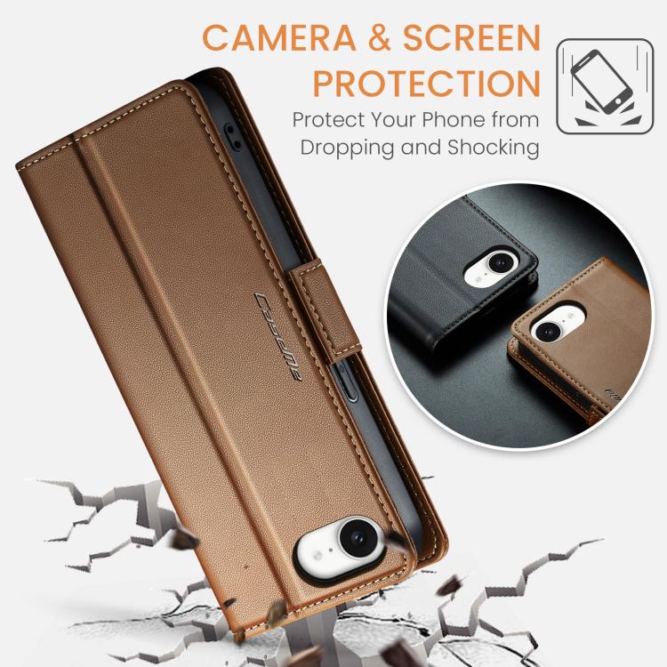 For iPhone 17e / 16e CaseMe 023 Butterfly Buckle Litchi Texture RFID Anti-theft Leather Phone Case