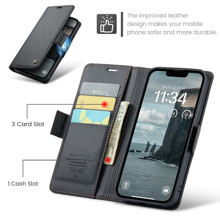 For iPhone 17e / 16e CaseMe 023 Butterfly Buckle Litchi Texture RFID Anti-theft Leather Phone Case