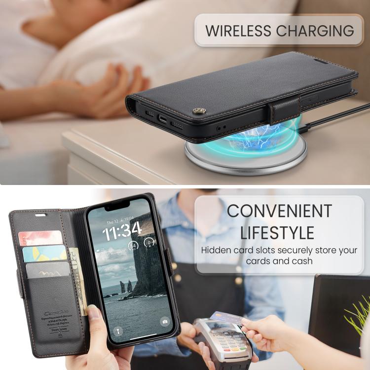 For iPhone 17e / 16e CaseMe 023 Butterfly Buckle Litchi Texture RFID Anti-theft Leather Phone Case