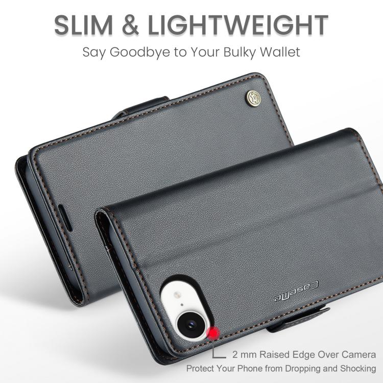 For iPhone 17e / 16e CaseMe 023 Butterfly Buckle Litchi Texture RFID Anti-theft Leather Phone Case