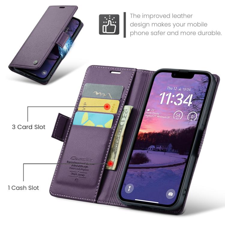 For iPhone 17e / 16e CaseMe 023 Butterfly Buckle Litchi Texture RFID Anti-theft Leather Phone Case