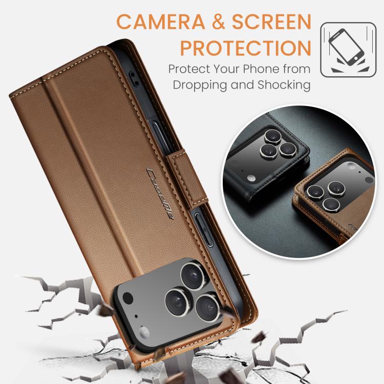 For iPhone 17 Pro CaseMe 023 Butterfly Buckle Litchi Texture RFID Anti-theft Leather Phone Case