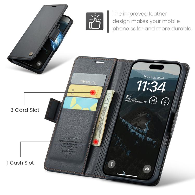 For iPhone 17 Pro CaseMe 023 Butterfly Buckle Litchi Texture RFID Anti-theft Leather Phone Case