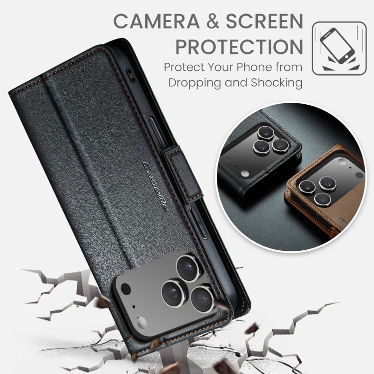 For iPhone 17 Pro CaseMe 023 Butterfly Buckle Litchi Texture RFID Anti-theft Leather Phone Case