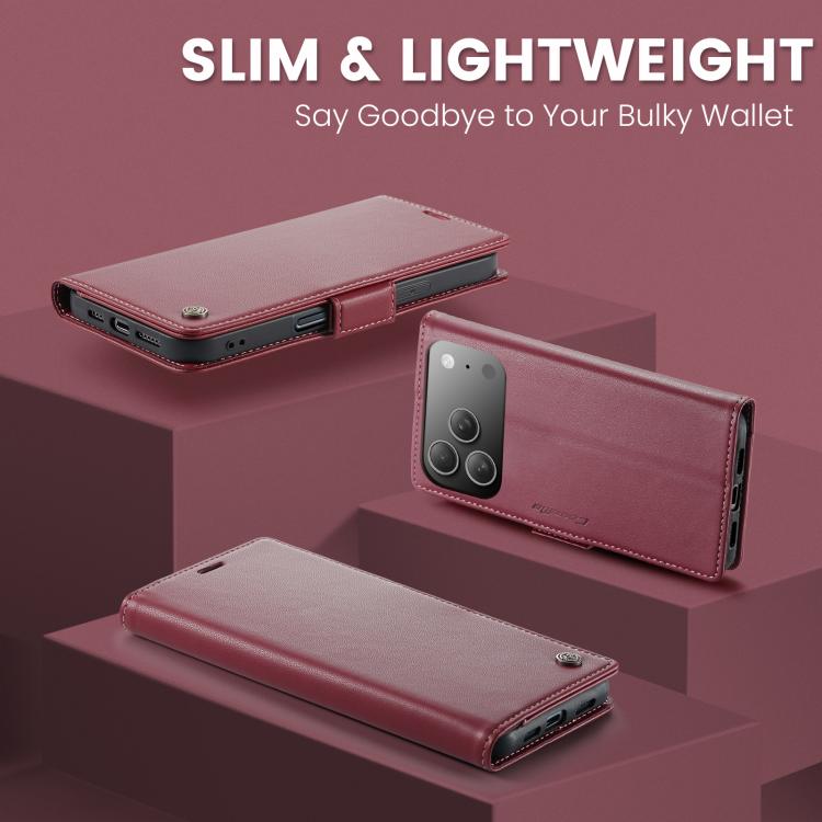 For iPhone 17 Pro Max CaseMe 023 Butterfly Buckle Litchi Texture RFID Anti-theft Leather Phone Case