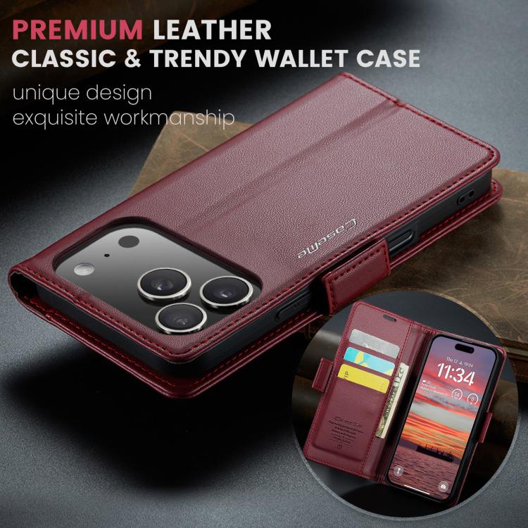 For iPhone 17 Pro Max CaseMe 023 Butterfly Buckle Litchi Texture RFID Anti-theft Leather Phone Case
