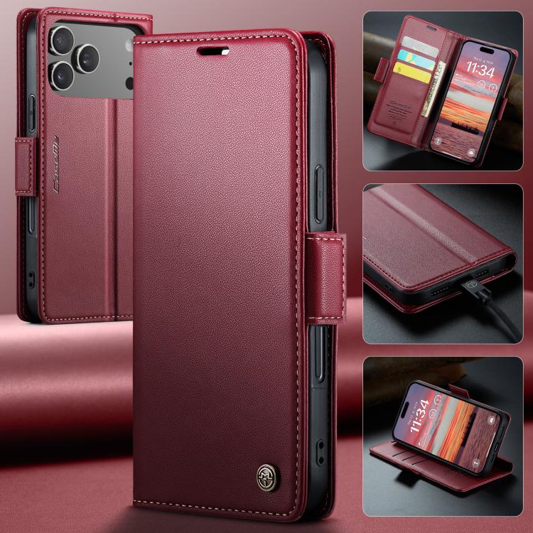 For iPhone 17 Pro Max CaseMe 023 Butterfly Buckle Litchi Texture RFID Anti-theft Leather Phone Case