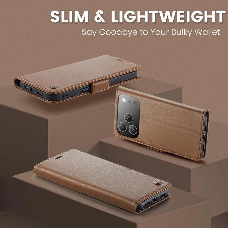 For iPhone 17 Pro Max CaseMe 023 Butterfly Buckle Litchi Texture RFID Anti-theft Leather Phone Case