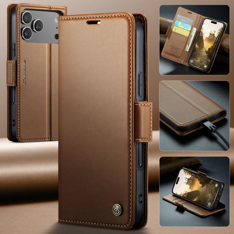 For iPhone 17 Pro Max CaseMe 023 Butterfly Buckle Litchi Texture RFID Anti-theft Leather Phone Case