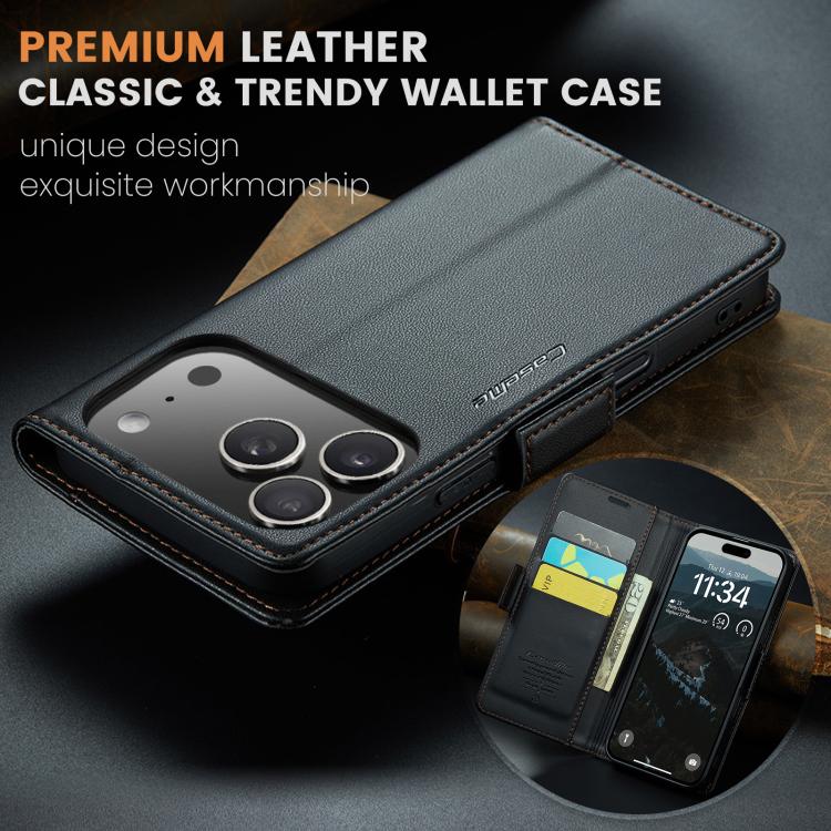 For iPhone 17 Pro Max CaseMe 023 Butterfly Buckle Litchi Texture RFID Anti-theft Leather Phone Case