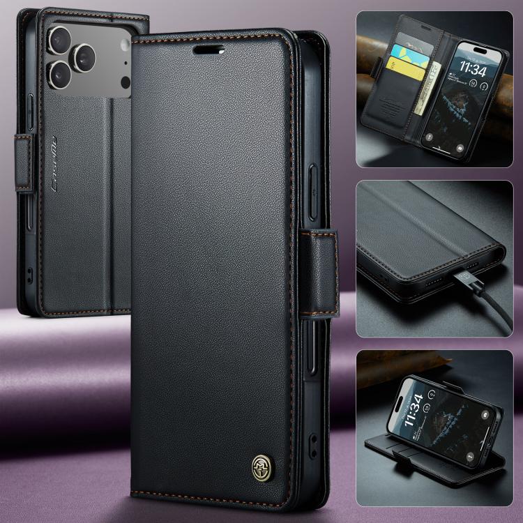 For iPhone 17 Pro Max CaseMe 023 Butterfly Buckle Litchi Texture RFID Anti-theft Leather Phone Case