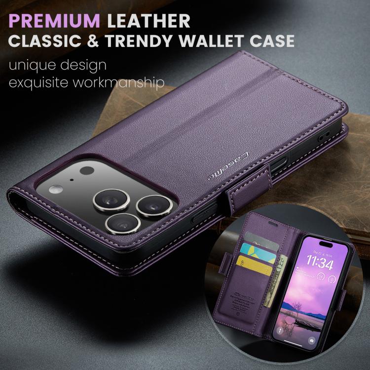 For iPhone 17 Pro Max CaseMe 023 Butterfly Buckle Litchi Texture RFID Anti-theft Leather Phone Case