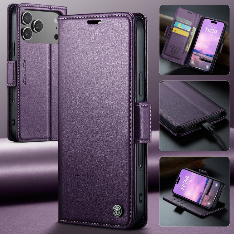 For iPhone 17 Pro Max CaseMe 023 Butterfly Buckle Litchi Texture RFID Anti-theft Leather Phone Case