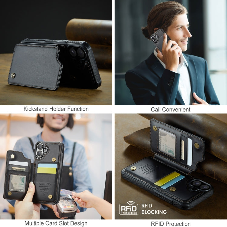 For iPhone 16 CaseMe C22 Card Slots Holder RFID Anti-theft Phone Case