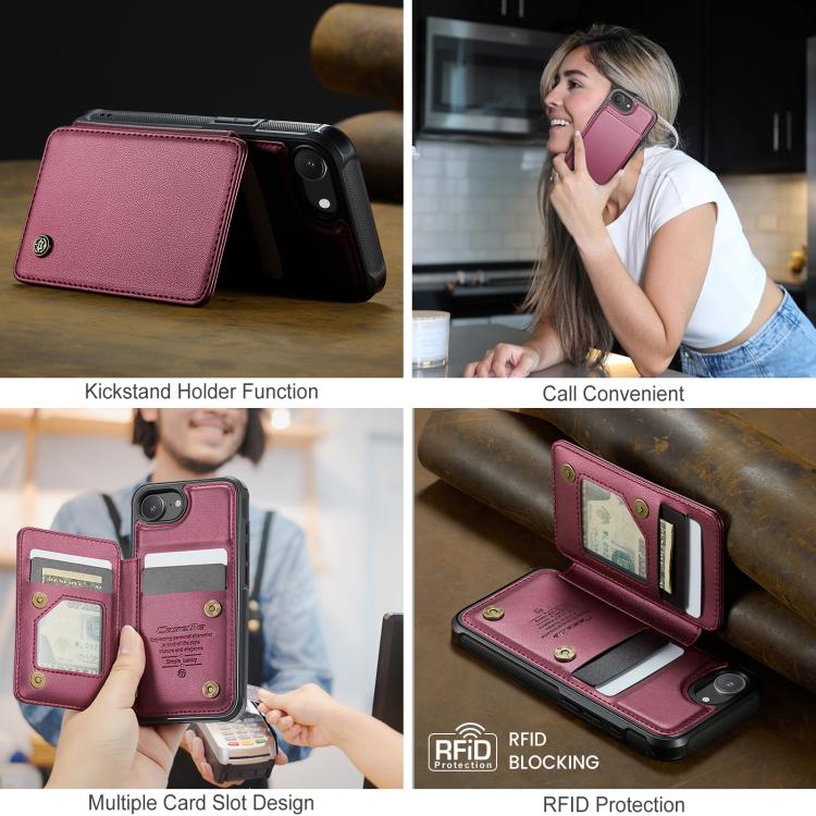 For iPhone 17e / 16e CaseMe C22 Card Slots Holder RFID Anti-theft Phone Case