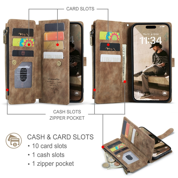 For iPhone 16 Plus CaseMe C30 Card Slots Zipper Wallet Leather Phone Case