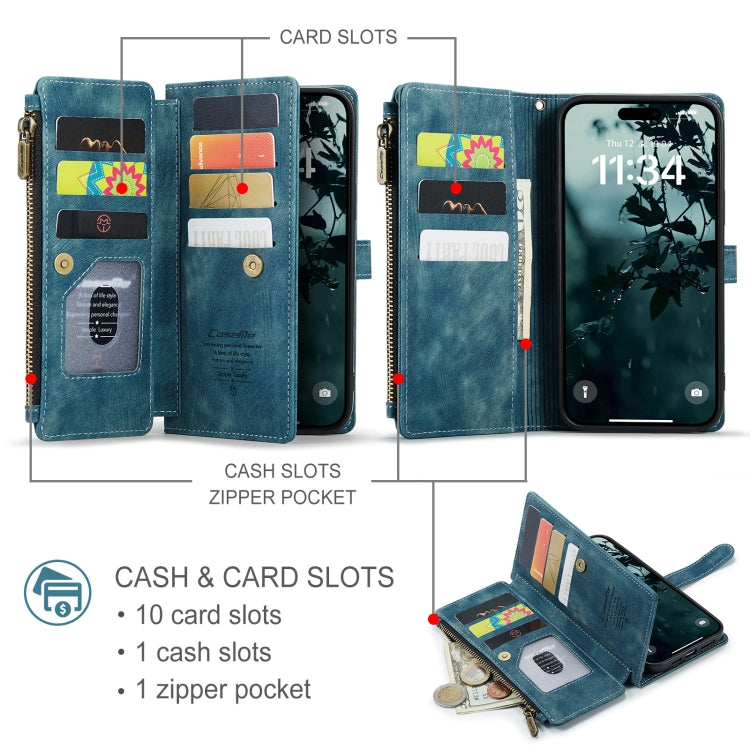 For iPhone 16 Plus CaseMe C30 Card Slots Zipper Wallet Leather Phone Case
