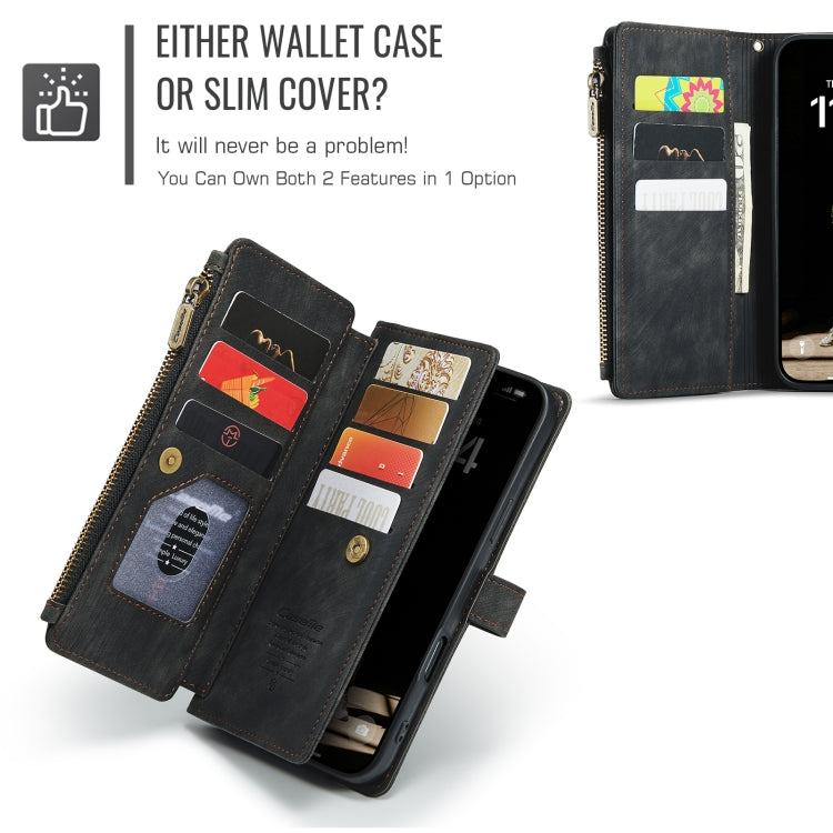 For iPhone 16 Plus CaseMe C30 Card Slots Zipper Wallet Leather Phone Case