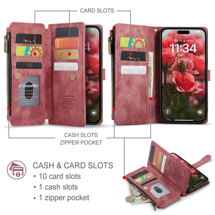 For iPhone 16 Plus CaseMe C30 Card Slots Zipper Wallet Leather Phone Case