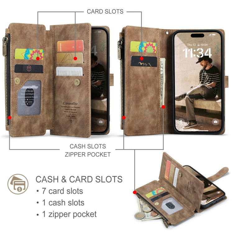 For iPhone 16 CaseMe C30 Card Slots Zipper Wallet Leather Phone Case