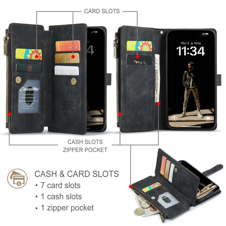 For iPhone 16 CaseMe C30 Card Slots Zipper Wallet Leather Phone Case