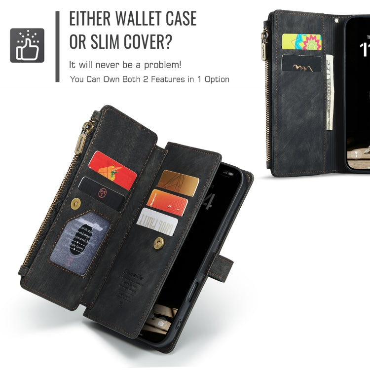 For iPhone 16 CaseMe C30 Card Slots Zipper Wallet Leather Phone Case