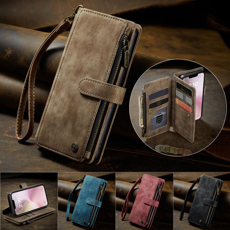 For iPhone 17e / 16e CaseMe C30 Card Slots Zipper Wallet Leather Phone Case