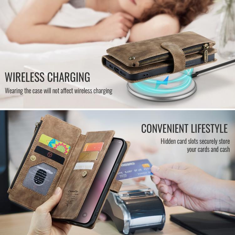 For iPhone 17e / 16e CaseMe C30 Card Slots Zipper Wallet Leather Phone Case
