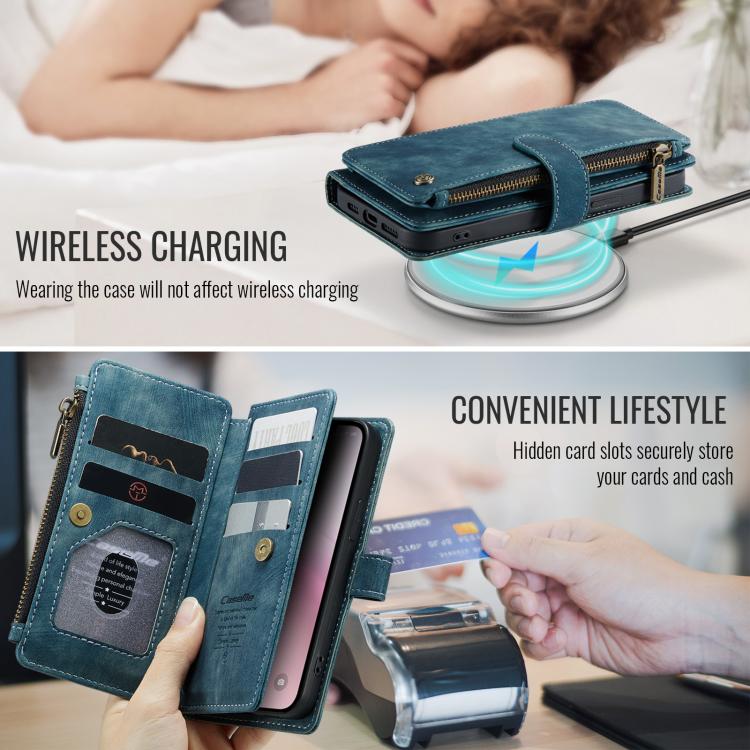 For iPhone 17e / 16e CaseMe C30 Card Slots Zipper Wallet Leather Phone Case