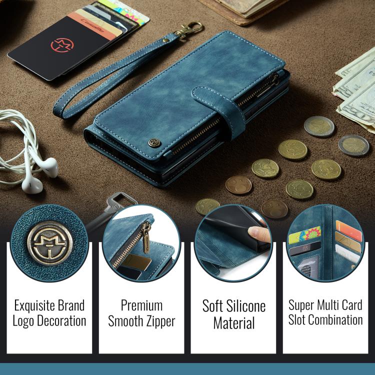 For iPhone 17e / 16e CaseMe C30 Card Slots Zipper Wallet Leather Phone Case