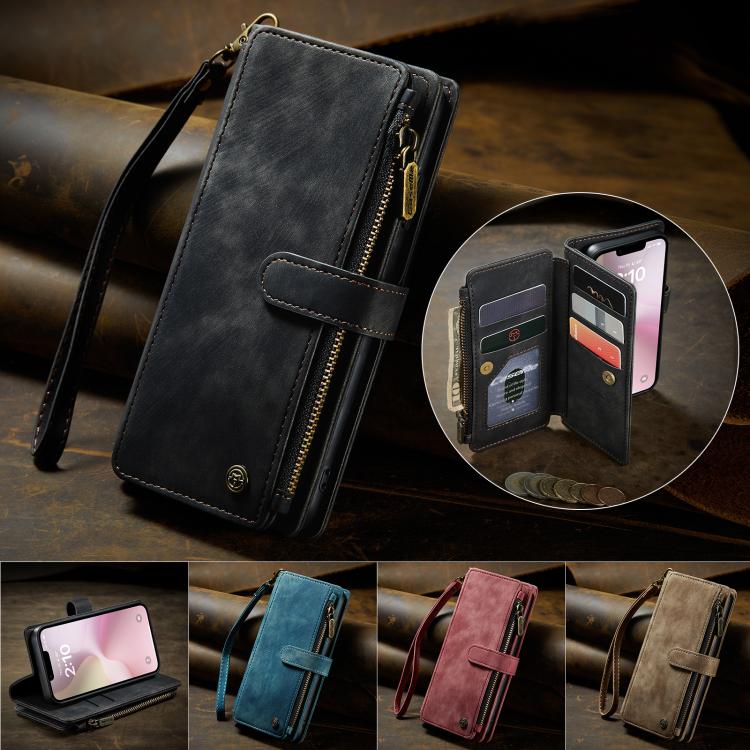 For iPhone 17e / 16e CaseMe C30 Card Slots Zipper Wallet Leather Phone Case