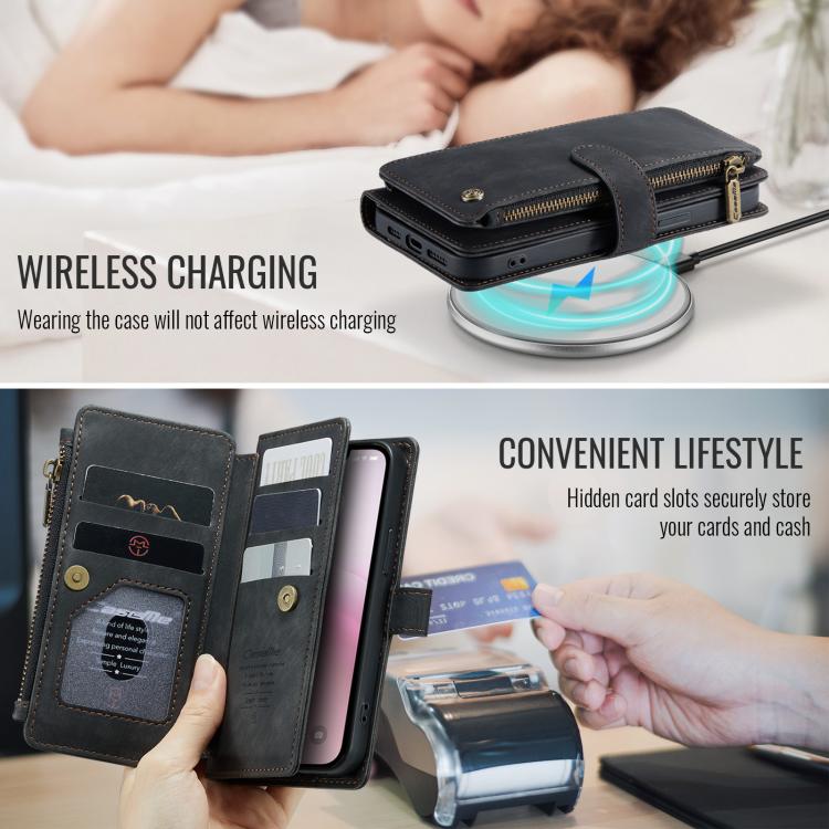 For iPhone 17e / 16e CaseMe C30 Card Slots Zipper Wallet Leather Phone Case