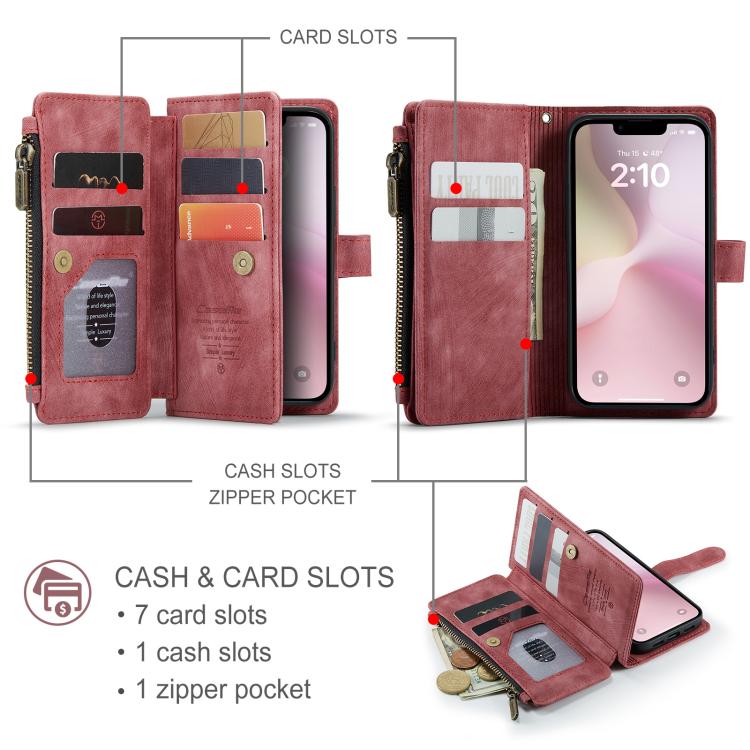 For iPhone 17e / 16e CaseMe C30 Card Slots Zipper Wallet Leather Phone Case