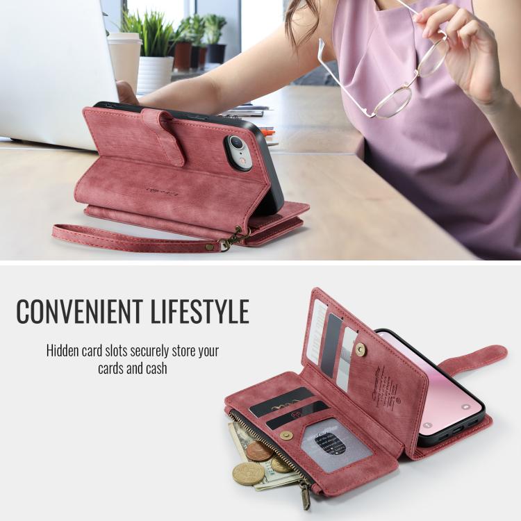 For iPhone 17e / 16e CaseMe C30 Card Slots Zipper Wallet Leather Phone Case