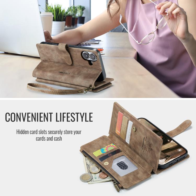 For iPhone 17 CaseMe C30 Card Slots Zipper Wallet Leather Phone Case
