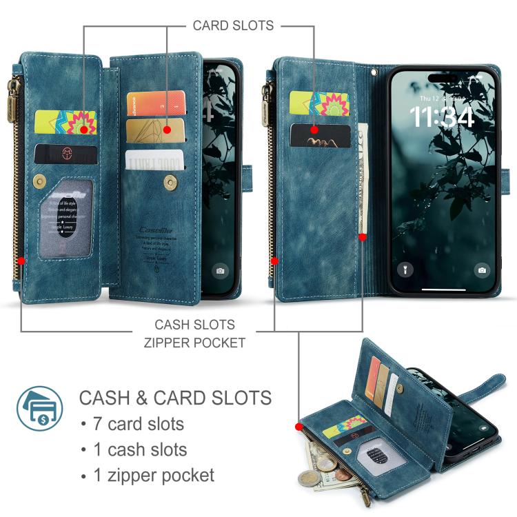 For iPhone 17 CaseMe C30 Card Slots Zipper Wallet Leather Phone Case