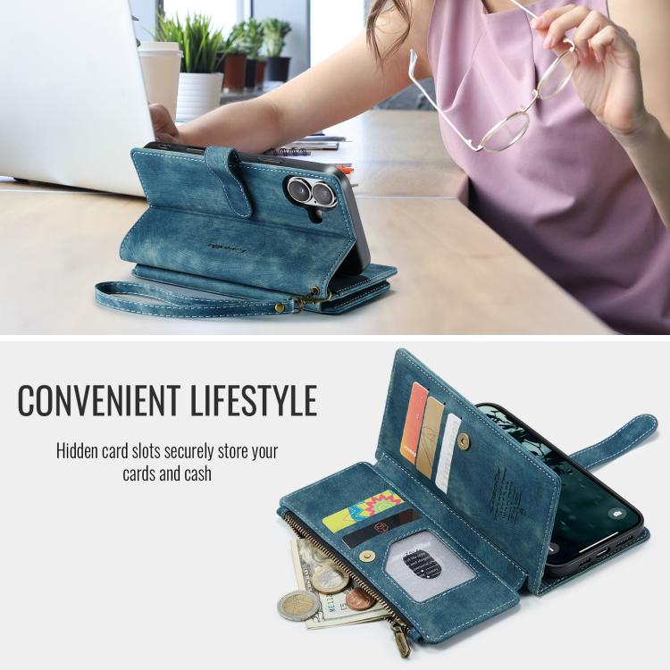 For iPhone 17 CaseMe C30 Card Slots Zipper Wallet Leather Phone Case