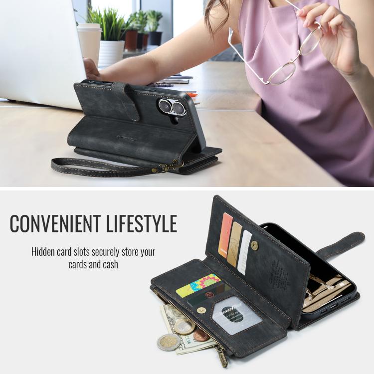 For iPhone 17 CaseMe C30 Card Slots Zipper Wallet Leather Phone Case