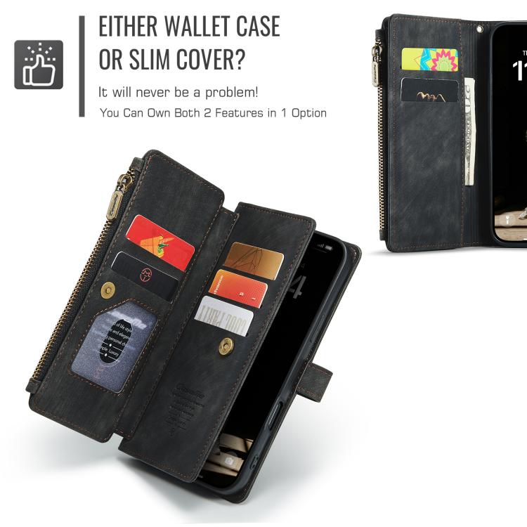 For iPhone 17 CaseMe C30 Card Slots Zipper Wallet Leather Phone Case