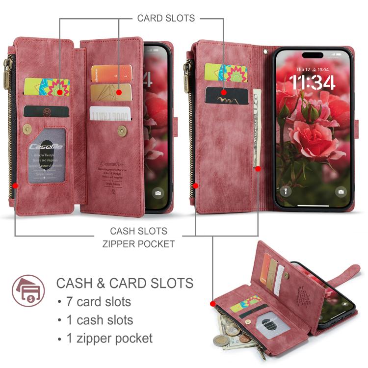 For iPhone 17 CaseMe C30 Card Slots Zipper Wallet Leather Phone Case