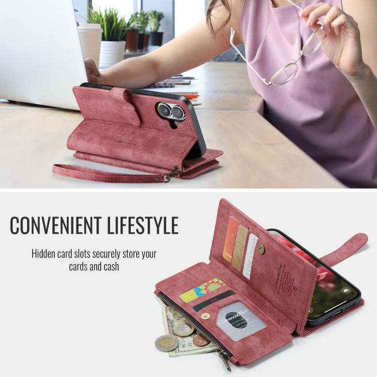 For iPhone 17 CaseMe C30 Card Slots Zipper Wallet Leather Phone Case