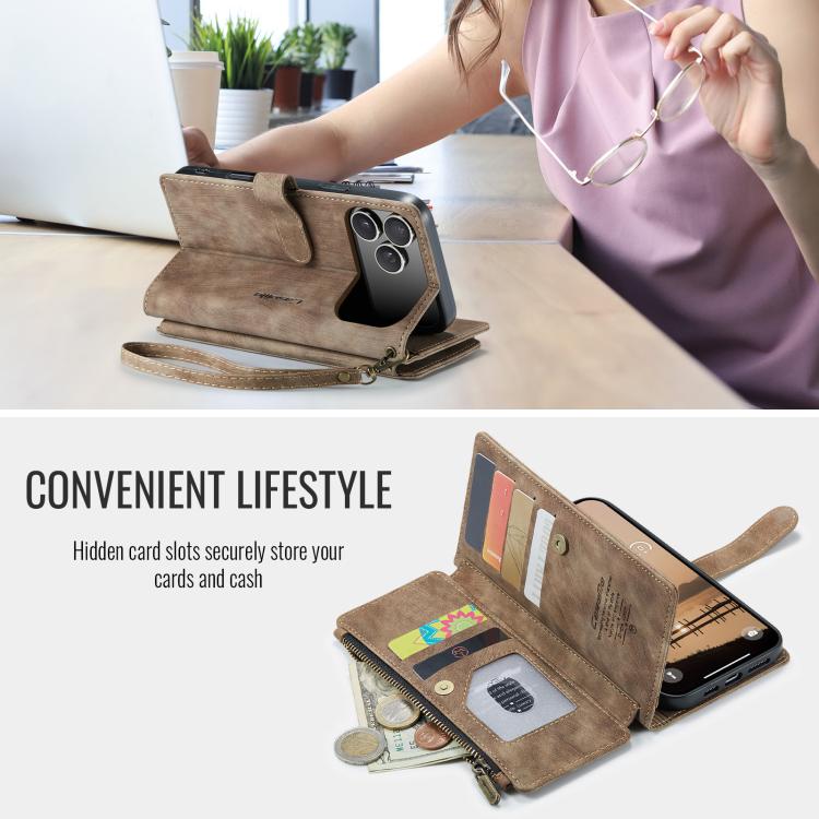 For iPhone 17 Pro CaseMe C30 Card Slots Zipper Wallet Leather Phone Case