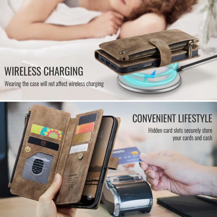 For iPhone 17 Pro CaseMe C30 Card Slots Zipper Wallet Leather Phone Case